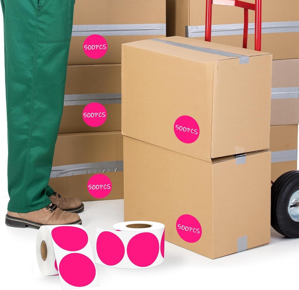2 Inch Fluorescent Pink Circle Stickers 500 Pcs,Permanent Color Coding Dots f…