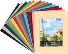 15 Pack 8×10 Picture Mats, Mixed Colors Frame Mattes for 5×7 Pictures Photo F…