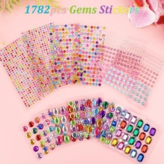 1782pcs Gems Stickers, Self Adhesive for Crafts Bling Multicolour