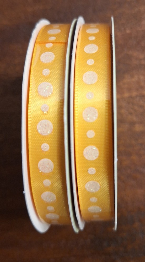 Sugar’n Spice Ribbon-Yellow/White-2 Spools,3/8 in by 3 yards Each-100% Polyester