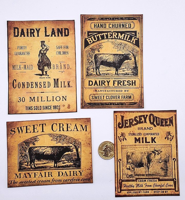 4-Primitive-Farmhouse-Country-Dairy-Pantry-Linen Cardstock-Farm-Labels-Stickers