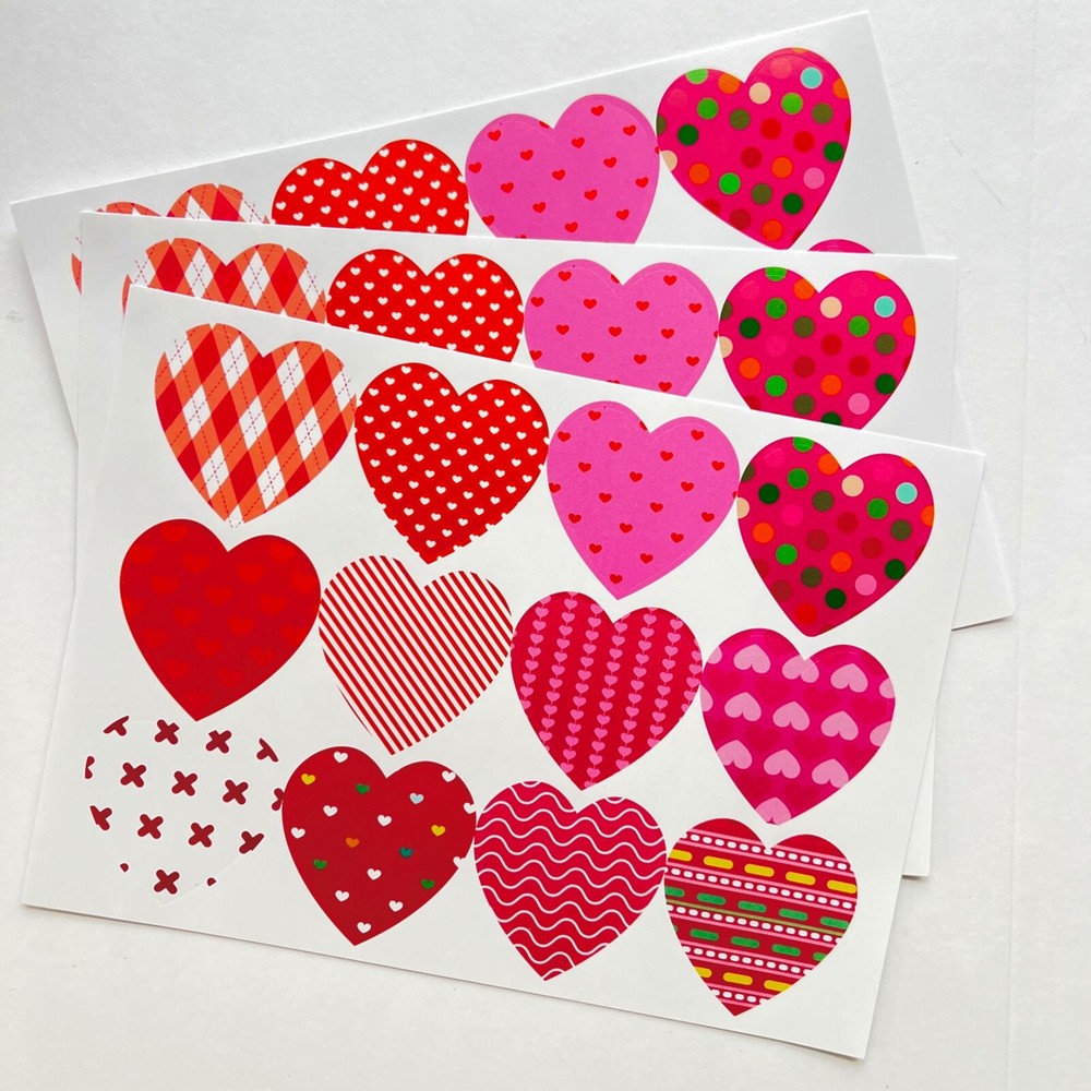 ❤️3 sheets HEART STICKERS Lg1.5″ Multi Design LOVE Swirls valentines day planner