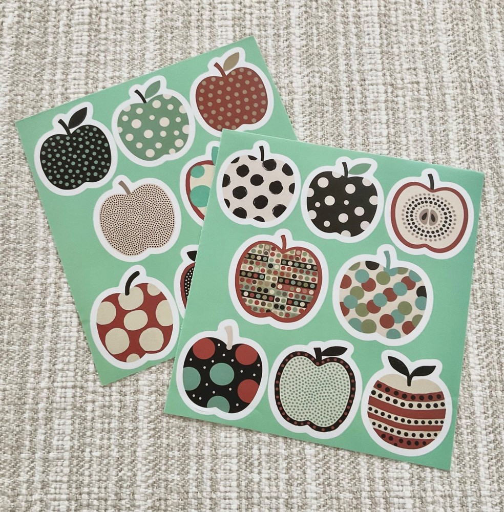16 Cute Patterned Apple Stickers 1.8” Boho Apple Waterproof Vinyl Decals