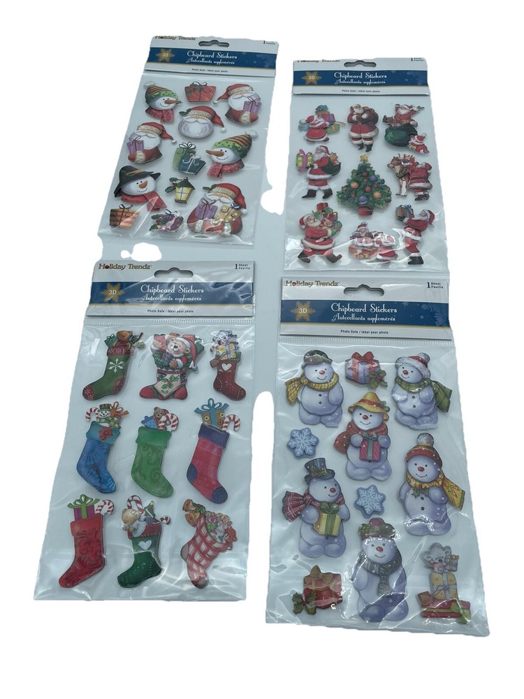 Holiday Trendz Holiday Chipboard Sticks Lot Of 4 Pkgs Santa, Snowmen, Stockings