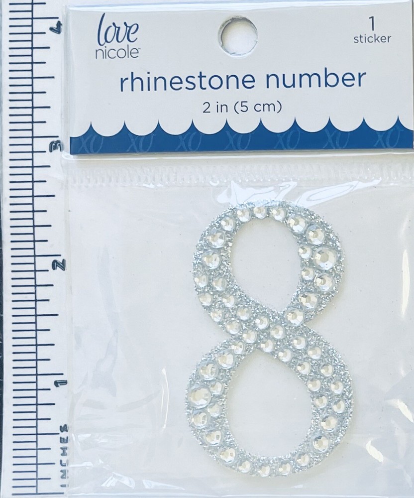 Number 8 Rhinestone Sticker 2″ Clear Sliver Glitter Scrapbook Monogram Bling