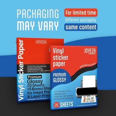 Printable Vinyl Sticker Paper for Inkjet Printer – 25 Sheets Glossy White Wat…