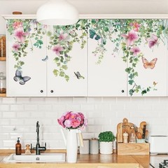 Flower Vine Wall Decals Hanging Green Leaves Wall Stickers Butterfly Flower Plan