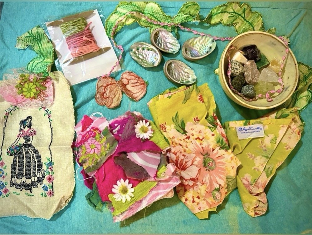 Junk Journal Embellishment Kit w/Artisan Yarn, Crystals & Smudge Shells