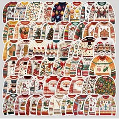 50 PACK CHRISTMAS SWEATERS 2” VINYL STICKERS BULK LOT UGLY CUTE FUNNY 50PCS