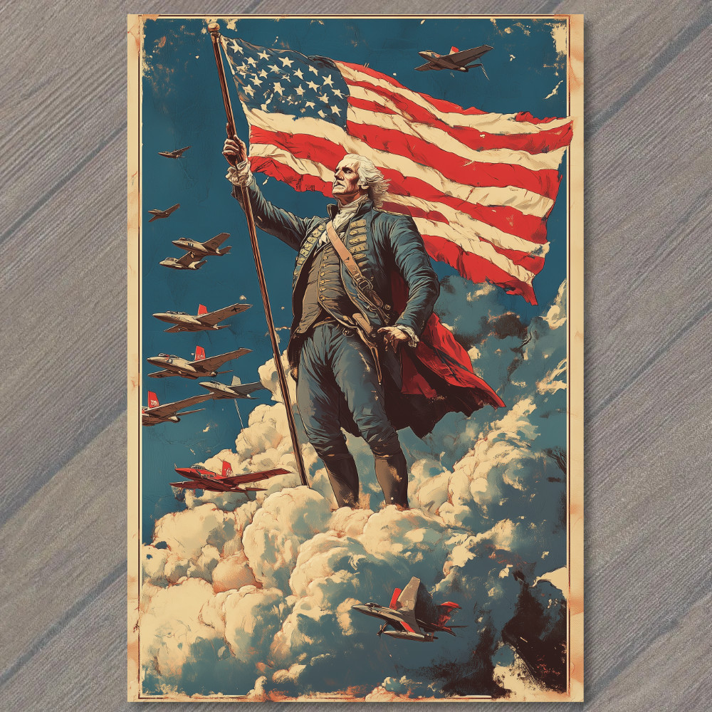STICKER George Washington American Flag Fighter Jets Sky Clouds Patriot USA He