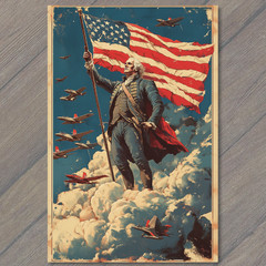 STICKER George Washington American Flag Fighter Jets Sky Clouds Patriot USA He
