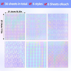 36 Sheets Holographic Sticker Paper, Clear Vinyl Laminate Film for Stickers Self