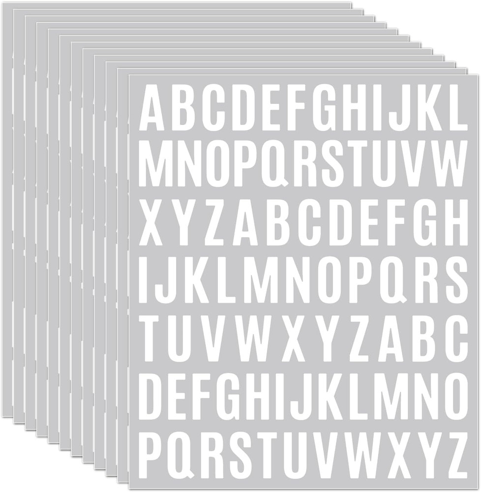 10 Sheet Small Letter Stickers – 1 Inch White Vinyl Self Adhesive Alphabet Stick