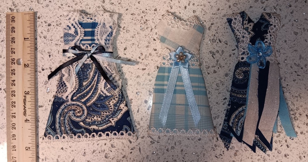 Lot of 3 Handmade Dresses For Junk Journals Scrapbooks Shadow Boxes Or Ornaments