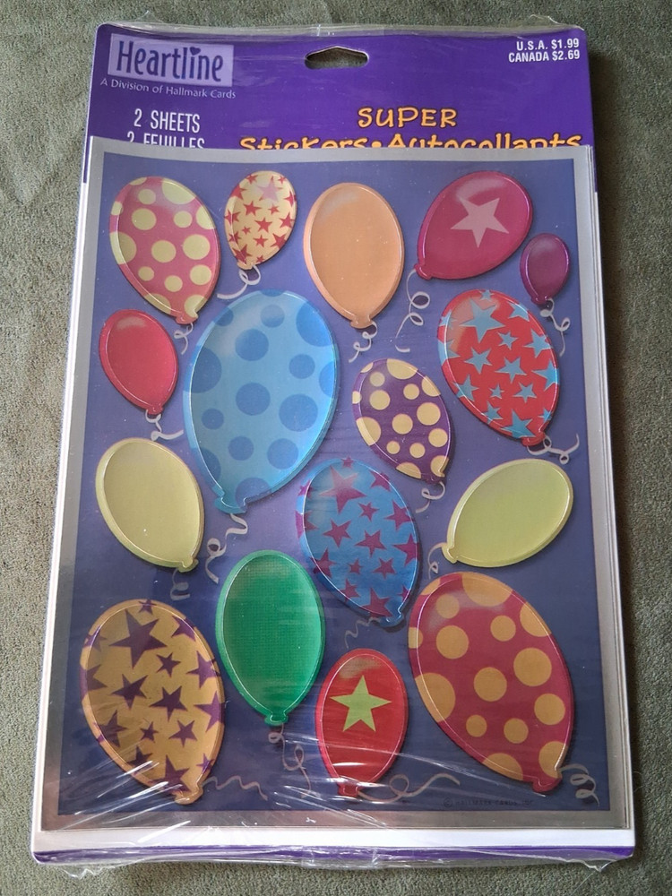 Vintage Heartline / Hallmark Foil Balloon Stickers 2 Sheets Sealed Multicolor