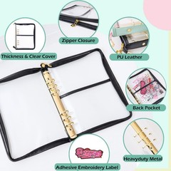 Reusable Sticker Book Organizer Binder with Zipper Closure, PU Leather Releas…