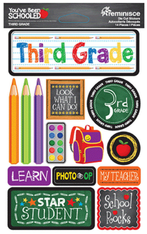 Scrapbooking Crafts Stickers 3D School Third 3rd Grade Rocks Star Student Pencil
