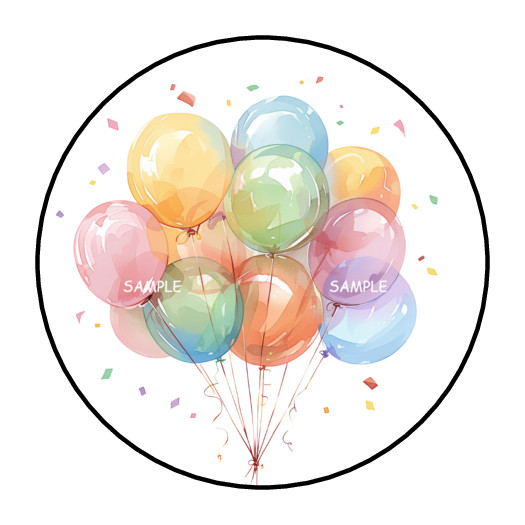 BALLOONS STICKERS ENVELOPE SEALS LABELS 1.5″ (30) FAVORS TAGS BIRTHDAY CONFETTI