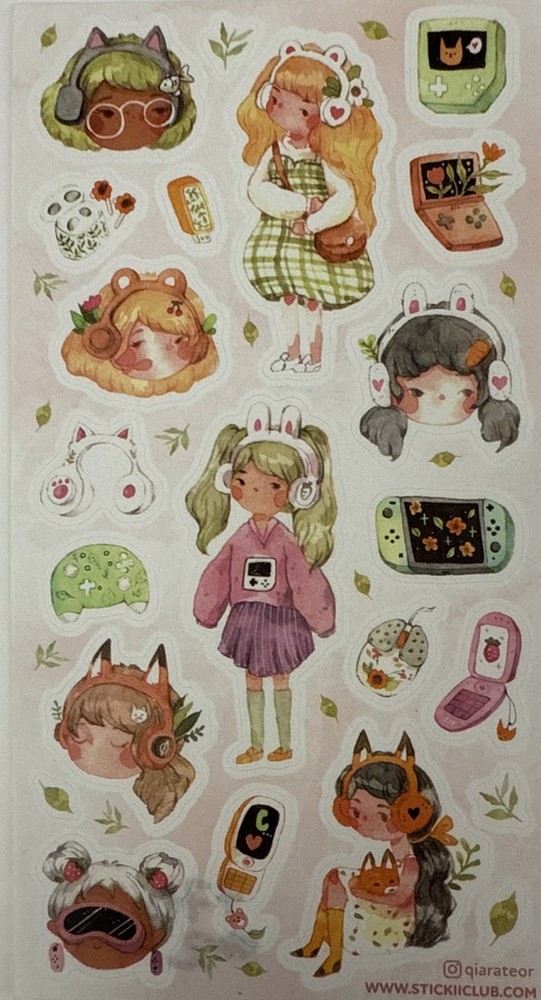 QIARA TEOR DRAWING Stickers (20+pc)Watercolor•Girl•Phone •Headphone•Card Making•
