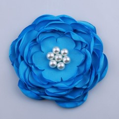 50PCS 9.2CM Fashion Burned Satin Fabric Flowers With Bead For Clothes Accessory