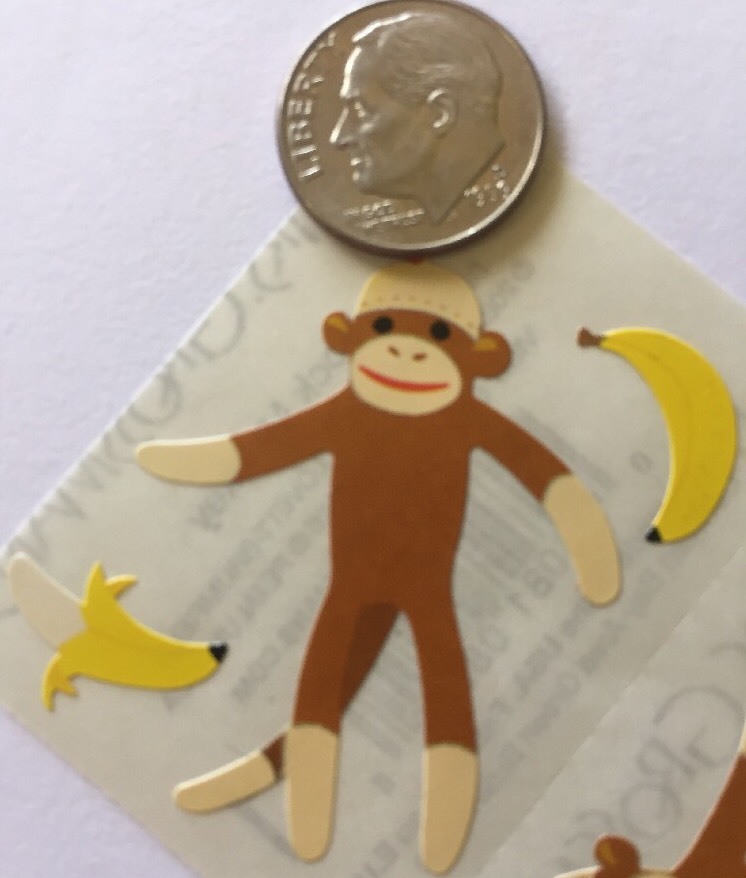 SOCK MONKEY Stickers(6pc)Mrs. Grossman’s•Animal•Toy•Stuffed Animal•Jungle•Climb•