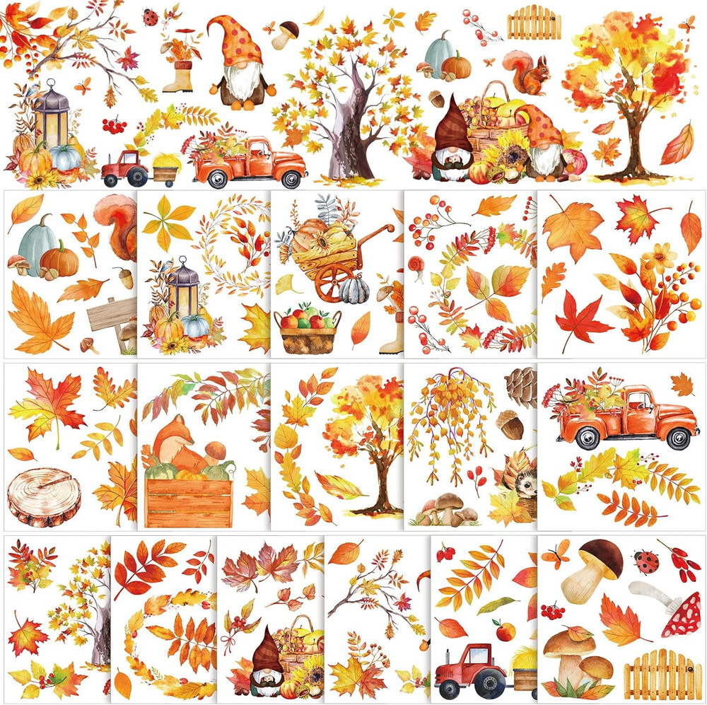 16 Sheets Fall Thanksgiving Rub on Transfers for Crafts and Furniture Maple Leaf
