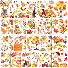 16 Sheets Fall Thanksgiving Rub on Transfers for Crafts and Furniture Maple Leaf