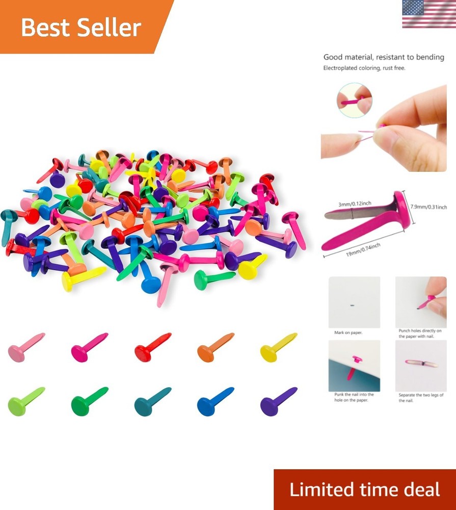100 PCS Brass Paper Fasteners Metal Brass Fasteners, Mini Brads for Paper Cra…