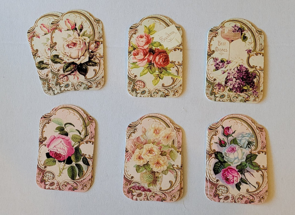 Lot of 12 Floral Gift Tags, Journal, Scrapbooking, Card Making Tags