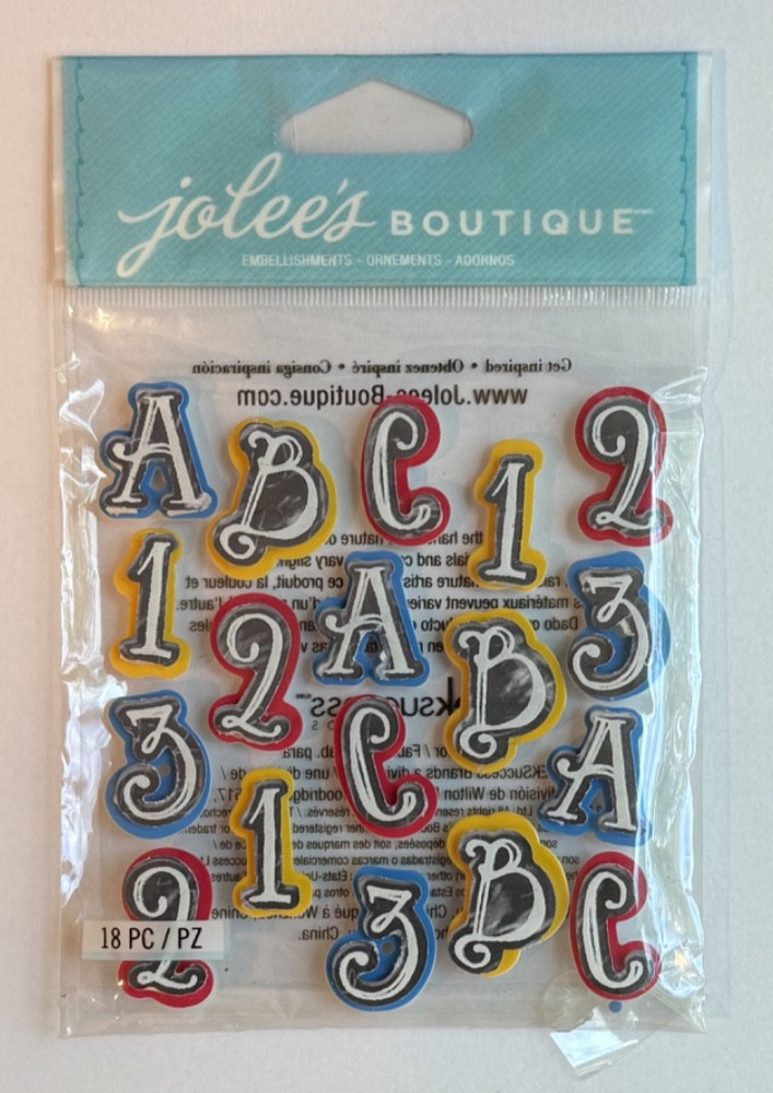 Jolee’s Pre-School Scrapbook Stickers Chalkboard abc 123 Coloring School Class