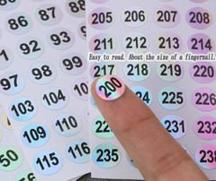 20 Sheets 1 to 300 Consecutive Laser Number Stickers round Self Adhesive Reflect