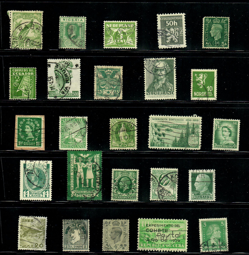 25 Green Worldwide Used Stamps Color Lot — Crafts Art (WM274)
