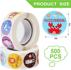 2 Rolls of 1000 Motivational Stickers, 1″ Diameter, 16 Designs for Kids
