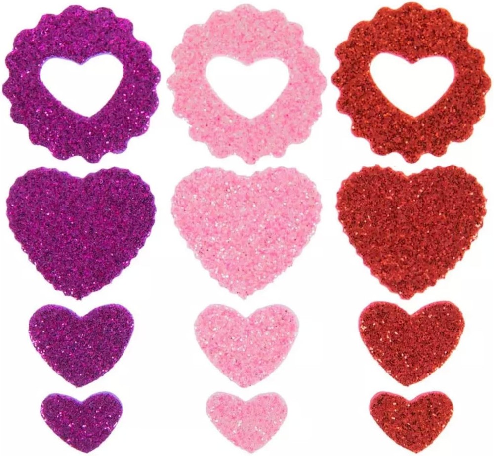 Valentine’s Day Glitter Heart Stickers – Red, Pink, Purple – 132 Pieces, Blue,