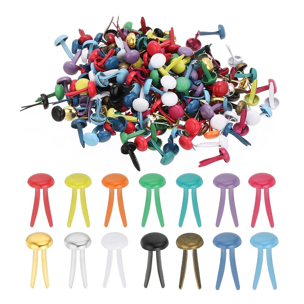 500 PCS Paper Brass Fasteners Colorful Split Pins Mini, Multicolor, 4.5 x 8 mm