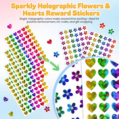 1728Pcs Holographic Rainbow Floral Flowers and Hearts Stickers 0.6″, Sparkly …