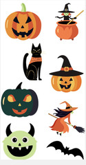 Halloween Pumpkin Vinyl Sticker Sheet Jack O Lantern Witch Bat Black Cat Decals