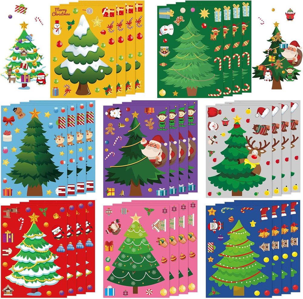 Kids Christmas Stickers – Make a Christmas Tree, DIY Stickers for Party Games &