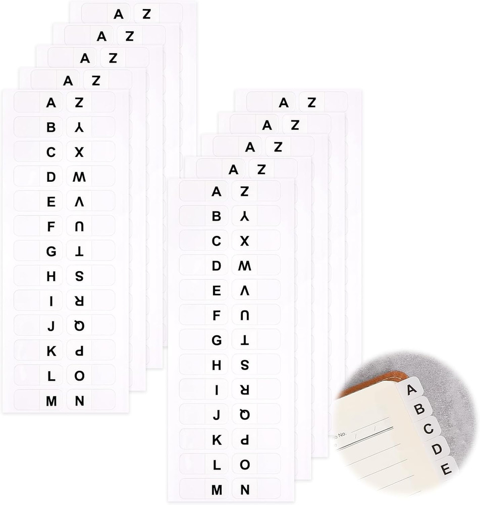 A-Z 26 White Letters Tabs Sticky Alphabet Tabs, 260 Pcs Self Adhesive Page Tabs