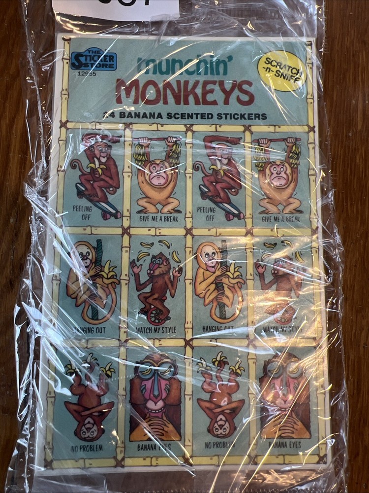 MUNCHIN’ MONKEYS Banana SCRATCH n SNIFF stickers SEALED VTG