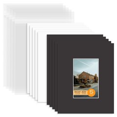 Mat Board Center, Pack of 5 Bevel Cut 8×10 Black Mat for 4×6 Photo with White…