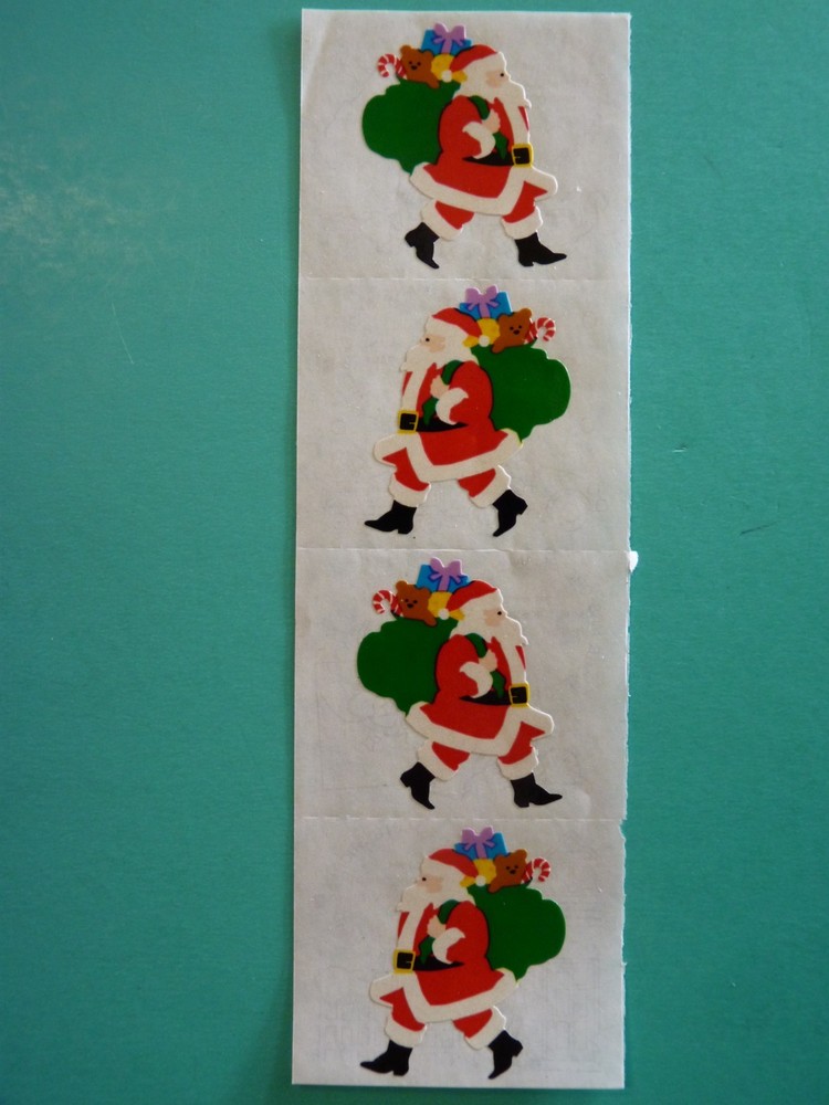 Vintage 1994 Mrs. Grossman’s Stickers SANTA w/TOY SACK (4) 2″ X 1.5″