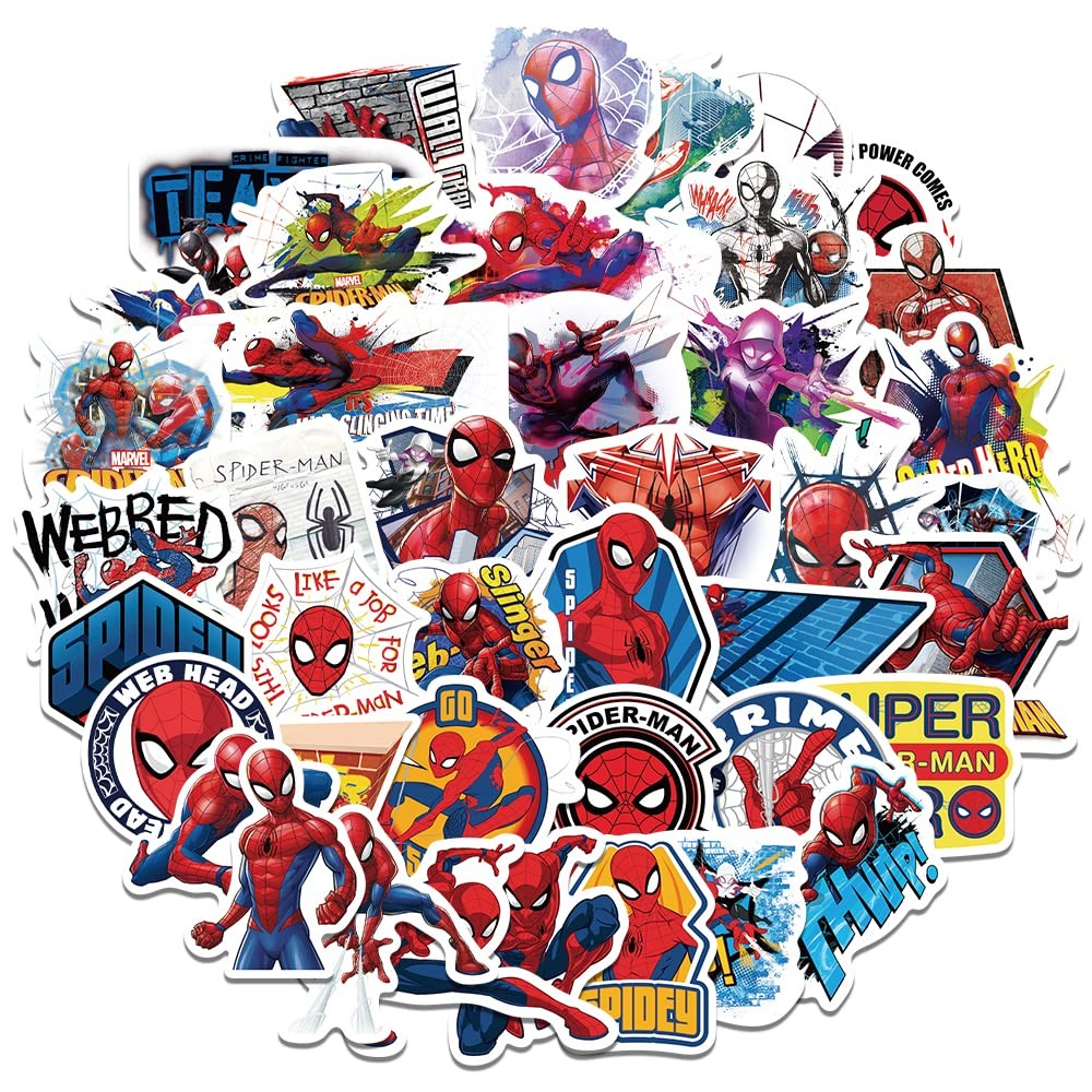 50Pcs Spiderman Sticker for Kids, Cool Cartoon Waterproof Vinyl Stickers for