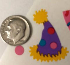 PARTY HATS Stickers(10pc)Mrs.Grossman’s •Birthday•Confetti•Dot•Clown•Celebration