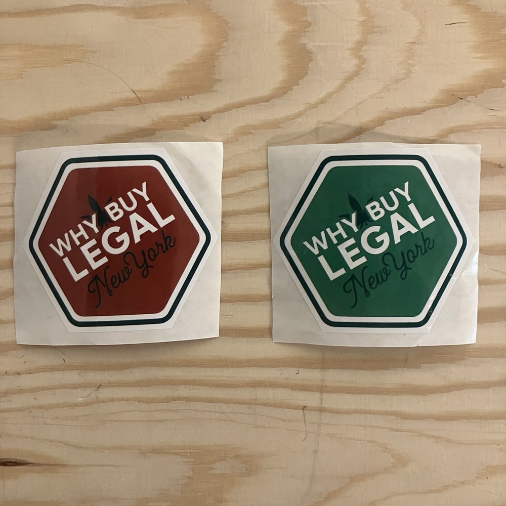 (2) New York State Why Buy Legal Marijuana Leaf Dispensary Stickers 420 Cannabis
