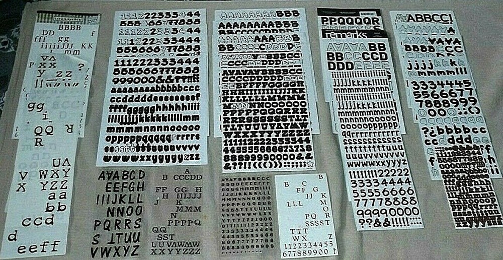 Mega Lot of Assorted Scrapbook Letters – Black – Mixed Sizes/Fonts As Shown (D)