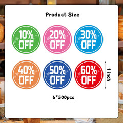 3000 PCS Percent Off Stickers 10 to 60 Percent Discount Sticker Labels 1 Inch…