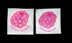 CTP 1977 MATTE SCRATCH & SNIFF STICKERS LOT OF 2 *RASBERRY* BOTH VARIATIONS