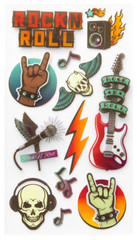 Rock Roll Skull Flames Guitar Microphone Group Band Music Recollections Stickers