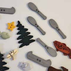 UNUSED Decorative Buttons OUTDOORS CANOE FISH TREE MOOSE Crafts Sewing Scrapbook